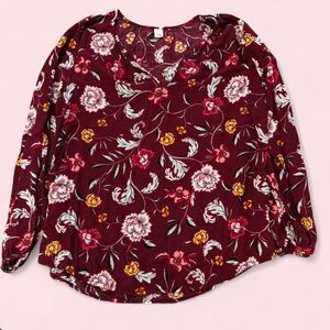 Old Navy Burgundy Floral Long Sleeve Blouse – Size L